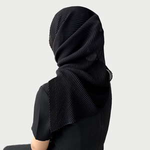 Elegant pleated black chiffon hijab scarf for women featuring a minimalist drape style