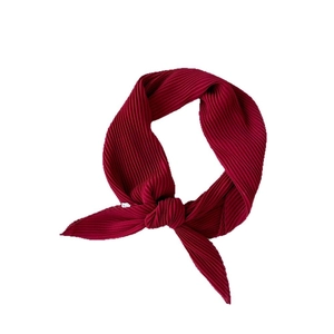 Pleated burgundy chiffon square scarf shown in a knotted style on a plain white background