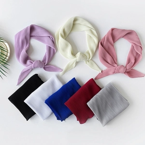 Women Pleated Artificial Pearl Chiffon Hijab Solid Color Square Scarf Elegant Plisse Head Wrap For Muslim Religious Daily Wear
