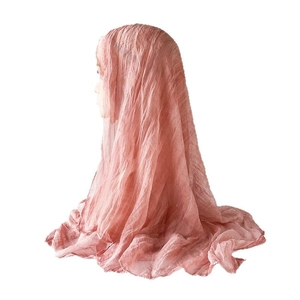 Pañuelo plisado de algodón y lino rosa palo para mujer, hijab ligero y suave