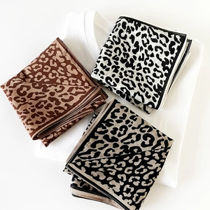 Fashion Leopard Print Square Scarf Silk Cotton Blend Neck Scarf For Women Breathable High End Headband Hair Wrap Accessories