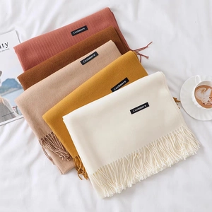 Women's Solid Color Winter Scarf Warm Thick Imitation Cashmere Shawl Wrap With Tassels Casual Elegant Daily Outdoor Scarf