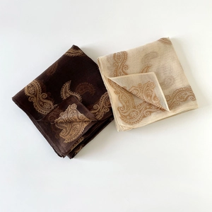 Elegant paisley square silk scarf set in brown and beige tones for women's neck decor