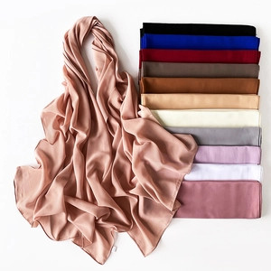 Damen Einfarbiger Künstliche Perlen-Chiffon Hidschab Satin Langer Schal Leicht Atmungsaktiv Muslimischer Kopfwickel Ethnische Stil Schal