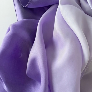 Elegant purple gradient silk scarf with satin luster and soft draped texture for women