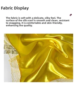 Détail d'un foulard en soie jaune vif avec dentelle élégante et texture satinée lisse