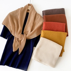 Elegant Pleated Solid Color Square Scarf For Women Faux Cotton Linen Satin Bandana Crinkled Headscarf Neck Scarf Daily Accessory