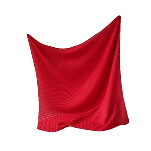 Red pleated square scarf for women with soft cotton-linen texture in a modern style
