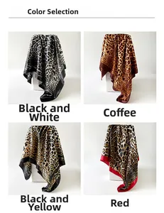 Detailansicht von Satin-Halstüchern mit Leopardenmuster in Schwarz, Kaffee, Gelb und Rot