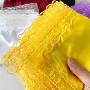Glossy satin square scarf with delicate lace trim available in multiple vibrant colors