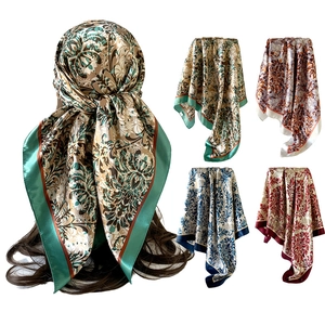 Vintage Damascus Print Satin Square Scarf For Women Baroque Style Headscarf Silk Feel Hair Bandana Neck Scarf Accessory