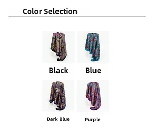 Detaillierte Farbauswahl der Paisley-Satin-Viereckstücher in Schwarz-, Blau- und Lilatönen