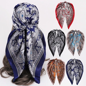 Vintage Paisley Print Satin Square Scarf For Women Large Silk Like Headscarf Neck Scarf Hair Band Fashion Shawl Accessories