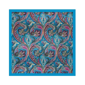 Detailed paisley pattern on silk square scarf with vibrant floral and vine motifs