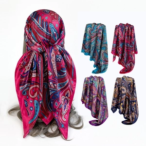 Damen Vintage Paisley Druck Satin Quadratischer Schal Imitation Seide Kopftuch Elegant Große Bandana Wrap Schal Für Reise Alltag