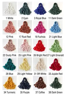 Carta de colores con 20 tonos de bufandas ligeras de algodón y lino con flecos finos