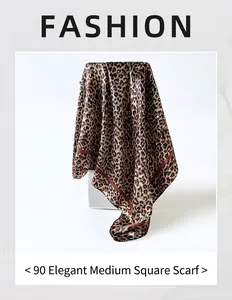 Detail of 90cm elegant square scarf with leopard print pattern and satin finish