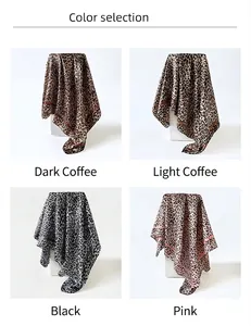 Detailed grid view of leopard print satin scarves in brown, tan, black, and pink colors
