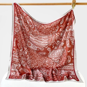Carré de Soie Satin à Motif Paisley Floral Chevrons Rétro Femme Élégant Foulard de Cou Grand Châle de Mode pour Fête