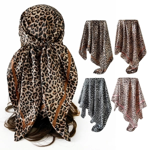 Women's Leopard Print Satin Square Scarf Elegant Imitation Silk Headband Neck Scarf Vintage Fashion Hair Accessories