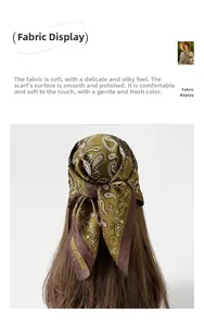 Dettaglio foulard di raso paisley in verde oliva e marrone usato come accessorio