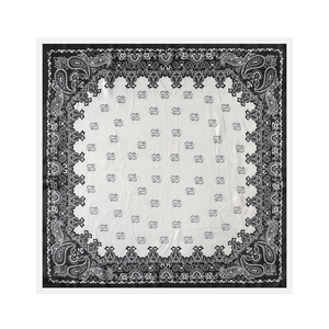 70cm black and white paisley silk scarf featuring minimalist elegant bandana pattern
