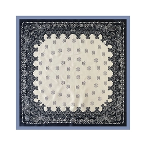 Elegant 70cm satin square neck scarf with classic paisley patterns and blue borders