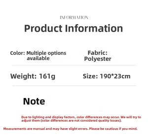 Polyester plaid scarf product specifications showing size 190x23cm and 161g weight