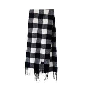 Classic black and white buffalo check cashmere scarf with long tassels for men