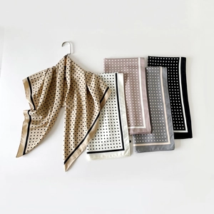Silk-like polka dot square scarves collection in camel and grey for women
