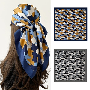 Women Fashion Camouflage Cloud Print Satin Scarf Large Square Twill Sunscreen Shawl Headband Versatile Hair Turban Accessory