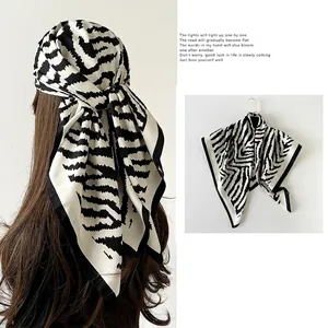 Classic black and white zebra print large square silk scarf for women styling