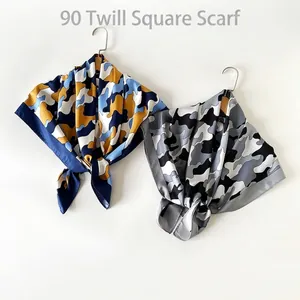 Elegant 90cm twill square silk scarves featuring trendy colorful cloud camo print patterns