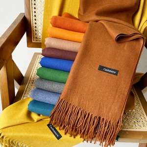 Solid cashmere-like pashmina shawl with fringe tassels in multiple vibrant colors