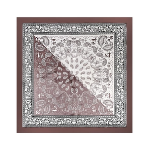 Detail of 90cm square silk scarf with classic paisley patterns and diagonal color block