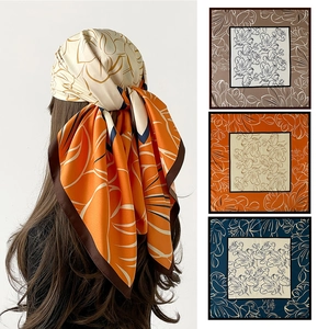 Floral Print Satin Square Scarf For Women Large Silk-Like Hair Scarf Neck Scarf Elegant Headscarf Fashion Shawl Wrap Accessory