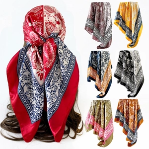 Vintage Paisley Print Satin Square Scarf 90cm Silk-Like Bohemian Headscarf Shawl Bandana For Women Travel Daily Accessories