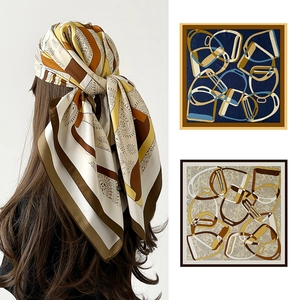 Elegante Foulard Quadrato in Raso per Donna Stampa Twill Paisley Morso di Cavallo Moda Foulard Decorativo Grande Scialle
