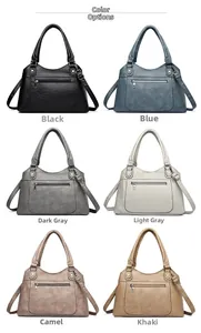 Selection of six colors for large capacity washed PU leather tote bag with shoulder strap