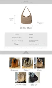 Detailed size specifications and multi-color options for the minimalist canvas tote bag