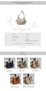 Detailed dimension guide showing 35x29x13cm size and color options for canvas bag