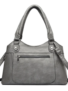 Large gray washed leather tote bag for women with textured finish and silver hardware