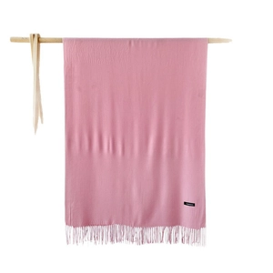 Elegant solid light pink cashmere shawl scarf with fine tassels for winter warmth