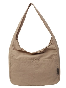 Minimalist large capacity khaki canvas shoulder bag with dual front pockets for commute