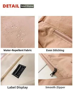 Detail view of water-resistant nylon fabric, sturdy stitching, and metal zipper of the tote