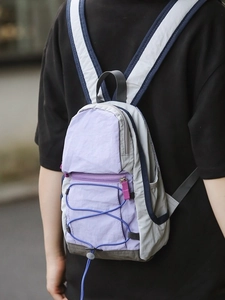 Mini zaino outdoor classico color-block in resistente tessuto di nylon viola e grigio