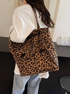 Stylische Canvas-Einkaufstasche mit Leopardenmuster und großem Fassungsvermögen für Damen