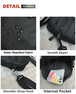 Detailed view of water-resistant fabric, smooth zippers, and interior phone pocket on crossbody bag