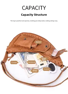 Aménagement intérieur du sac de poitrine en similicuir marron avec iPad et accessoires