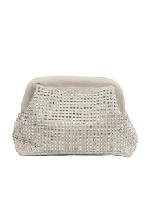 Elegant light grey rhinestone evening clutch bag with sparkling shell cloud shape design